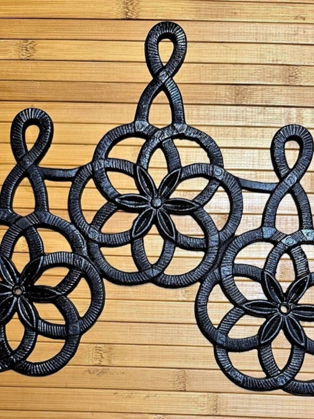 Vintage J.Z.H. John Zimmerman Harner Triple Flower Ring Cast Iron Trivet Wall De